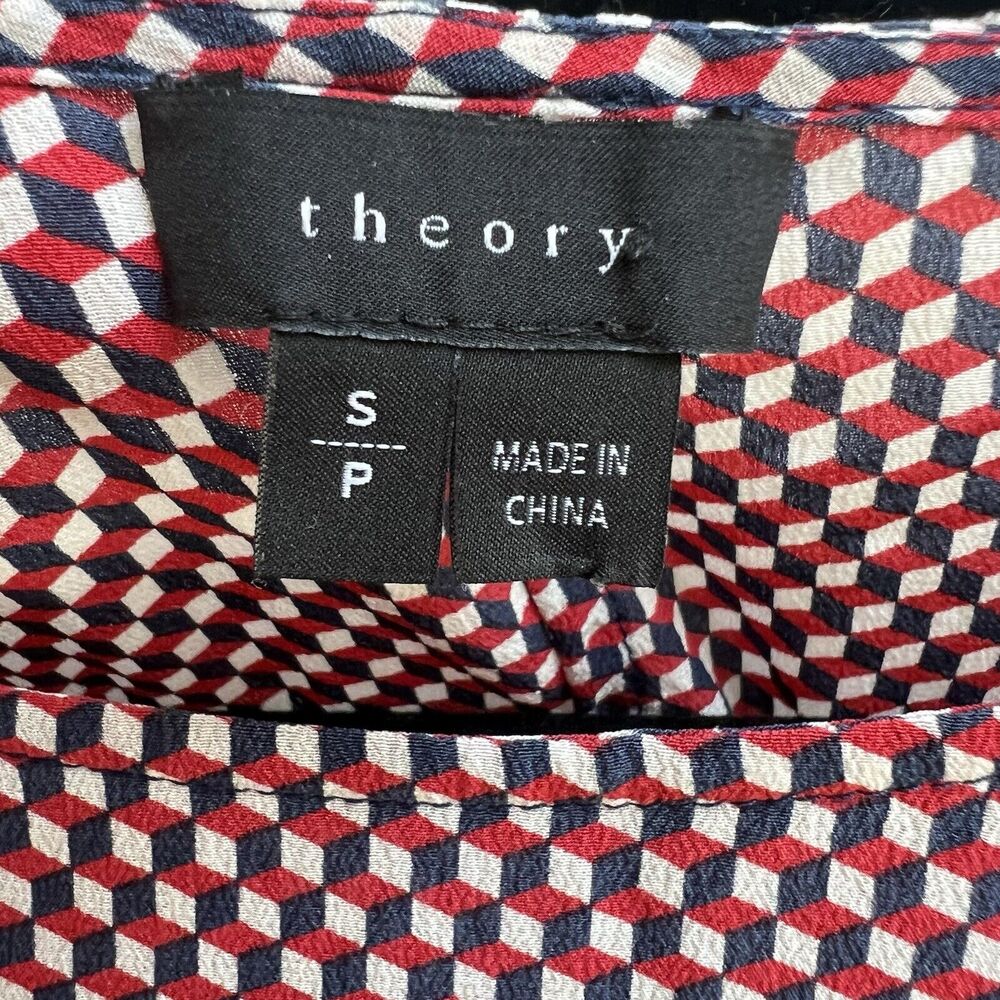 Theory Women's Toska Silk Blouse Long Slv Geometric Shirt Sz S Relaxed Fit - Picture 4 of 8